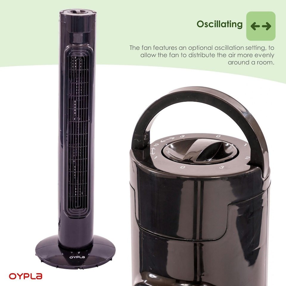 image 1 of Oypla Electrical 30" Free Standing Black 3-Speed Oscillating Tower Cooling Fan