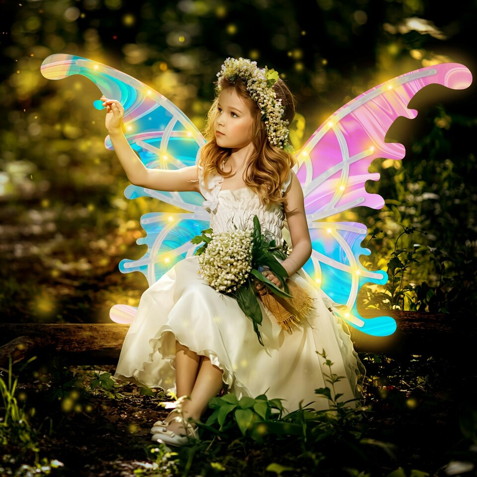 image 1 of LED Butterfly Wings Costume - Light-Up Angel Wings with Music Box for Kids & Adults Dress-Up for Halloween, Cosplay & Birthdays