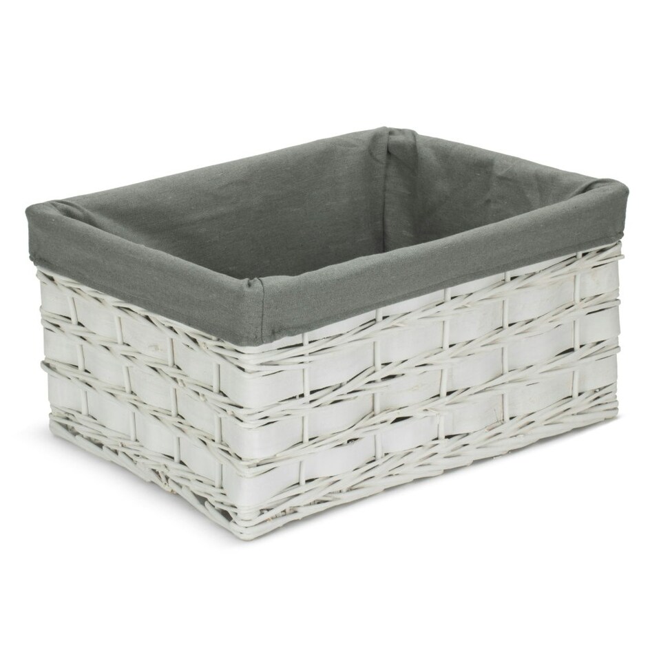 image 1 of Medium White Grey Lined Scandi Storage Basket With Grey Lining | Grey | Grey