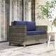 image 2 of Outsunny Rattan Sofa, 2 Seater Garden Furniture with Soft Padded Cushion and Armrests, Wicker Garden Loveseat for Patio, Navy Blue | Blue | Two Seater