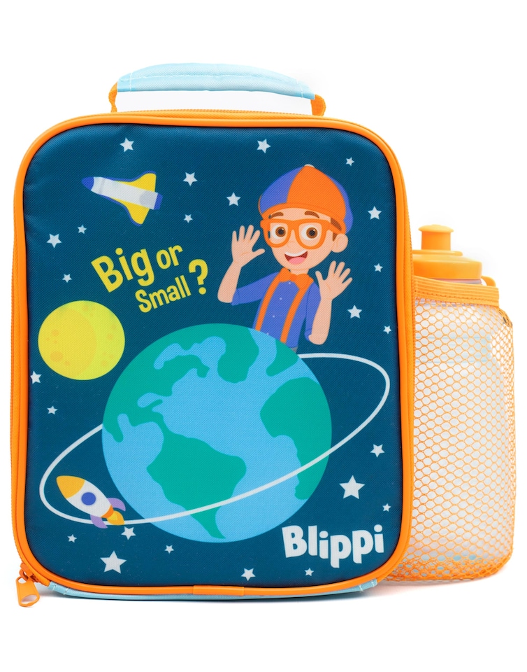 image 1 of Blippi Lunch Bag and Water Bottle Set for Kids | Carry Handle Lunch Box with BPA-Free Sports Bottle | Orange and Blue Learn Space Adventure | Toddlers' Nursery School Food Carrier | Keeps Food Fresh