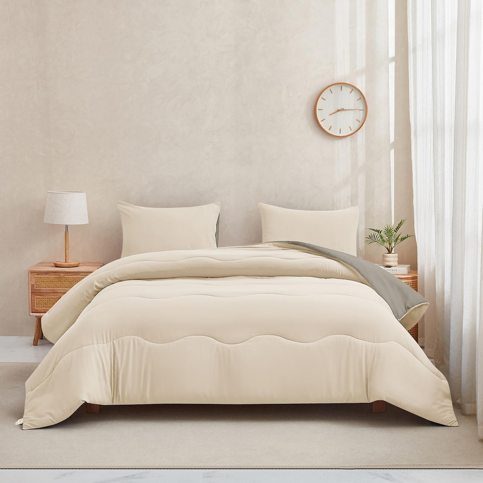 image 1 of 10.5 Tog Soft Coverless Reversible Duvet Set with Quilted Pillowcase Cover