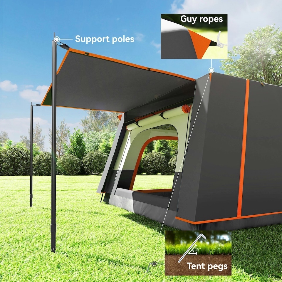 image 1 of Outsunny 4-6 Man Camping Tent with 2 Bedroom, 3000mm Waterproof, Grey
