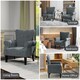 image 6 of HOMCOM Modern Upholstered Accent Chair, Linen Armchair with Rolled Arms and Wood Legs,  Single Sofa Chair for Living Room Bedroom, Grey