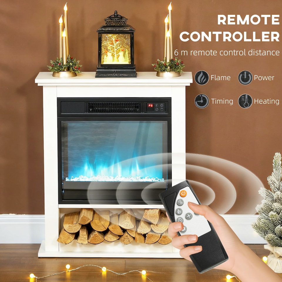 image 1 of HOMCOM 1800W White Electric Fire with Remote & Timer for Living Room
