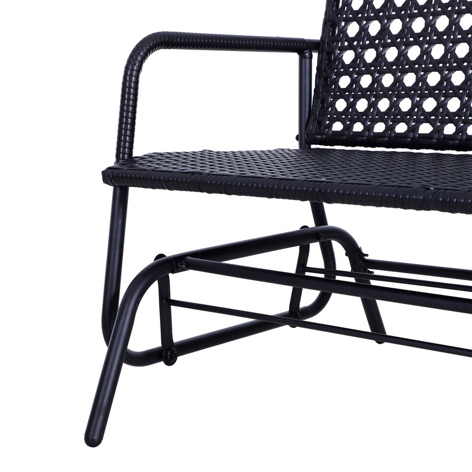 image 1 of Outsunny 2 Seater PE Rattan Glider Bench, Outdoor Loveseat Chair with Steel Frame, Porch Rocking Glider for 2 Person with Armchair, High Back, Black