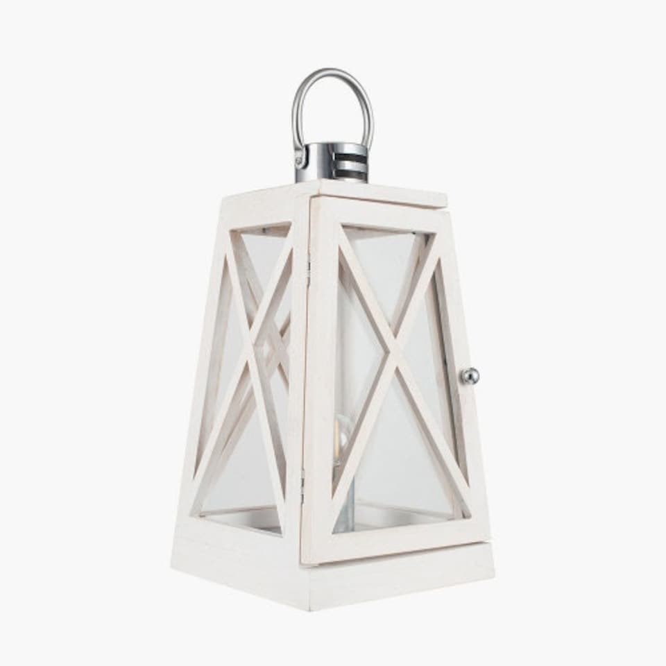 image 1 of White Wash and Chrome Lantern Table Lamp