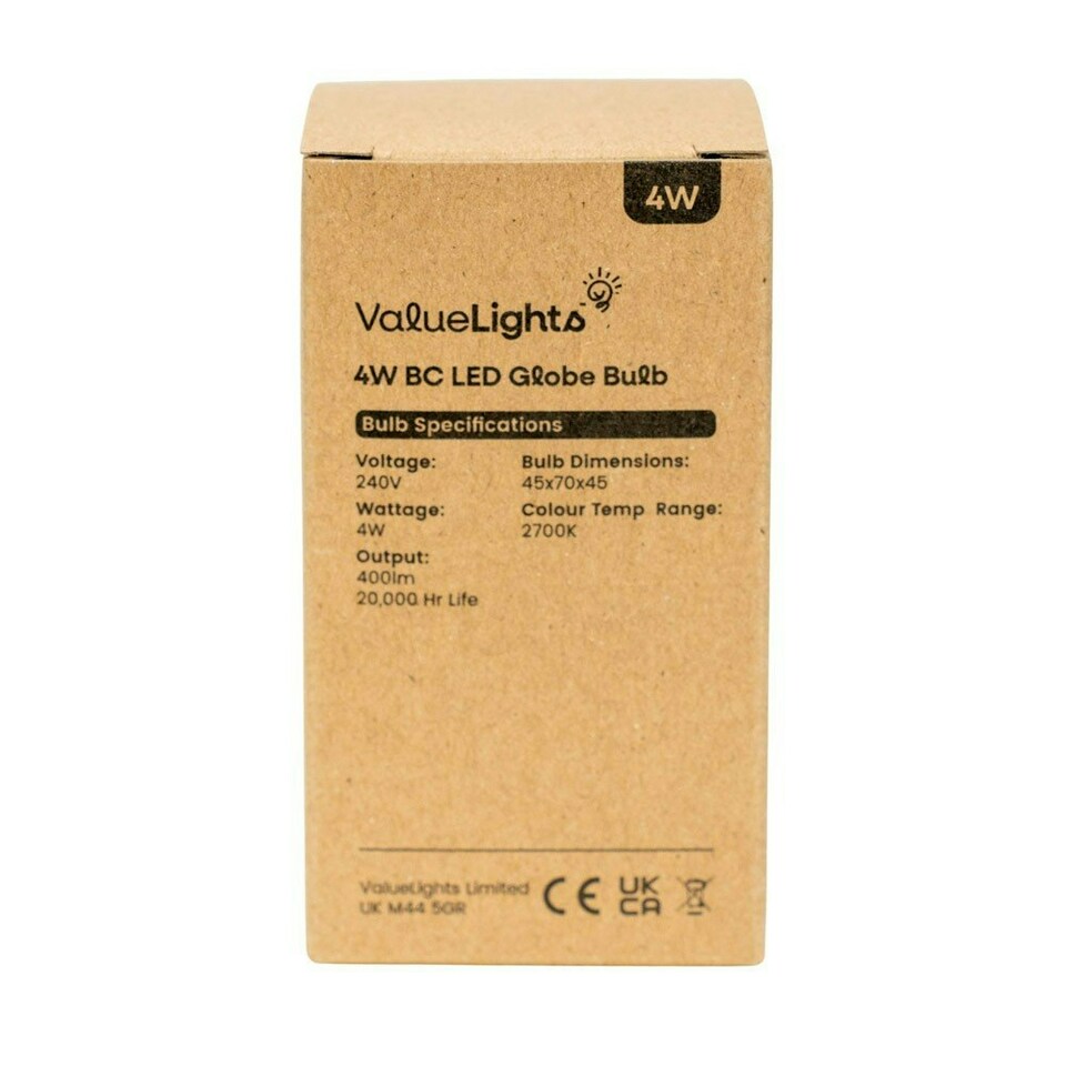 image 1 of ValueLights 10 Pack B22 White Plastic Globe LED 4W Warm White 2700K 400lm Light Bulb