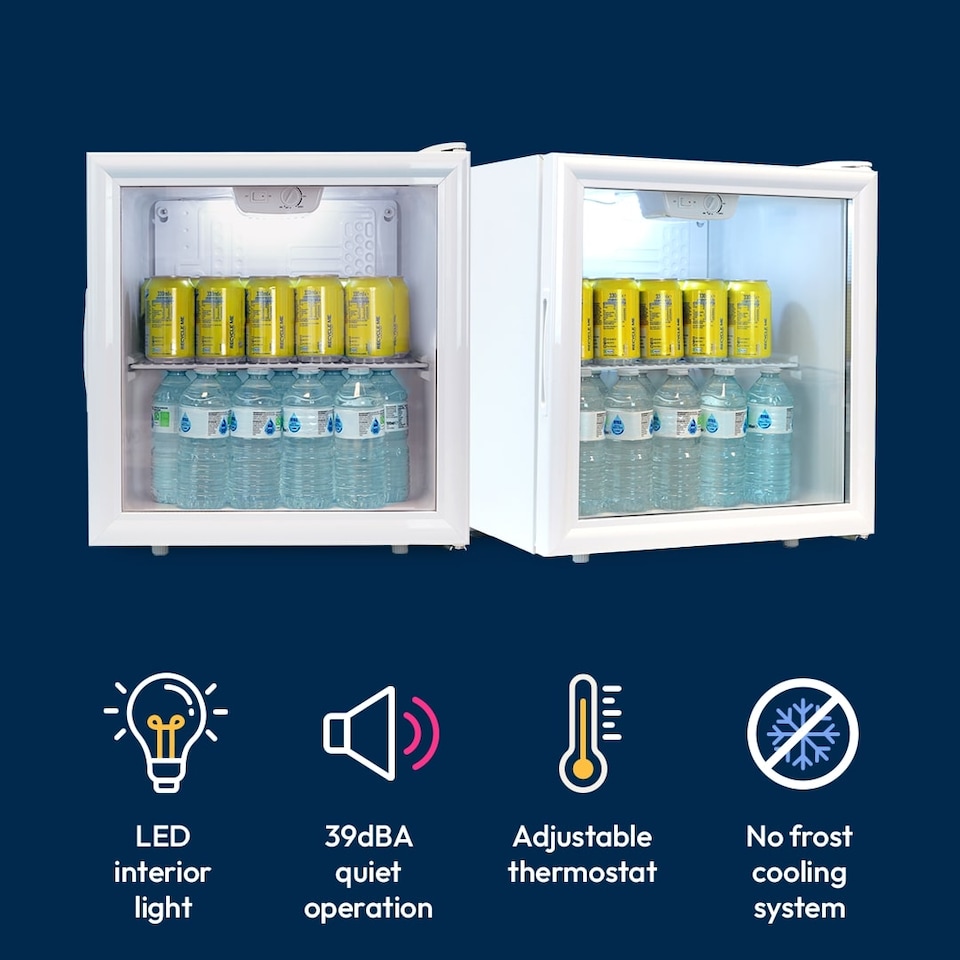 image 1 of SIA DC3W Mini Drinks Fridge, Table Top 46L Wine Cooler With Glass Door, White