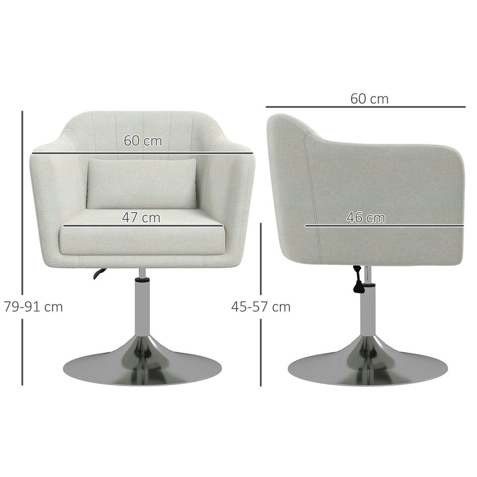image 1 of HOMCOM Stylish Retro Linen Swivel Tub Chair Steel Frame Cream Whit