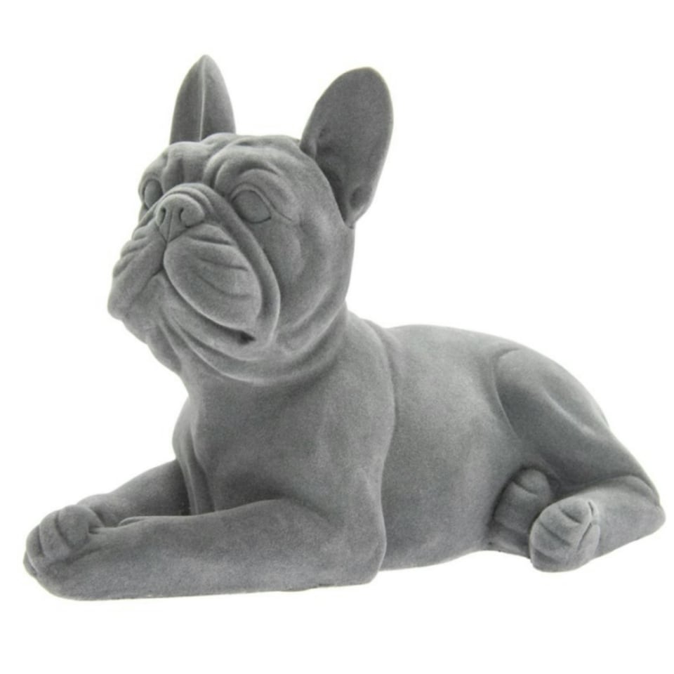 Grey Velvet Effect Laying French Bulldog Figurine