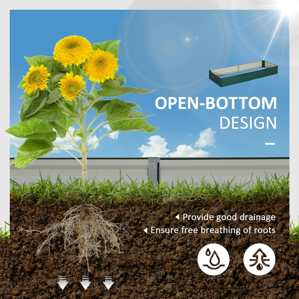 image 1 of Outsunny Galvanised Raised Garden Bed Metal Planter Box with Open Bottom, Green