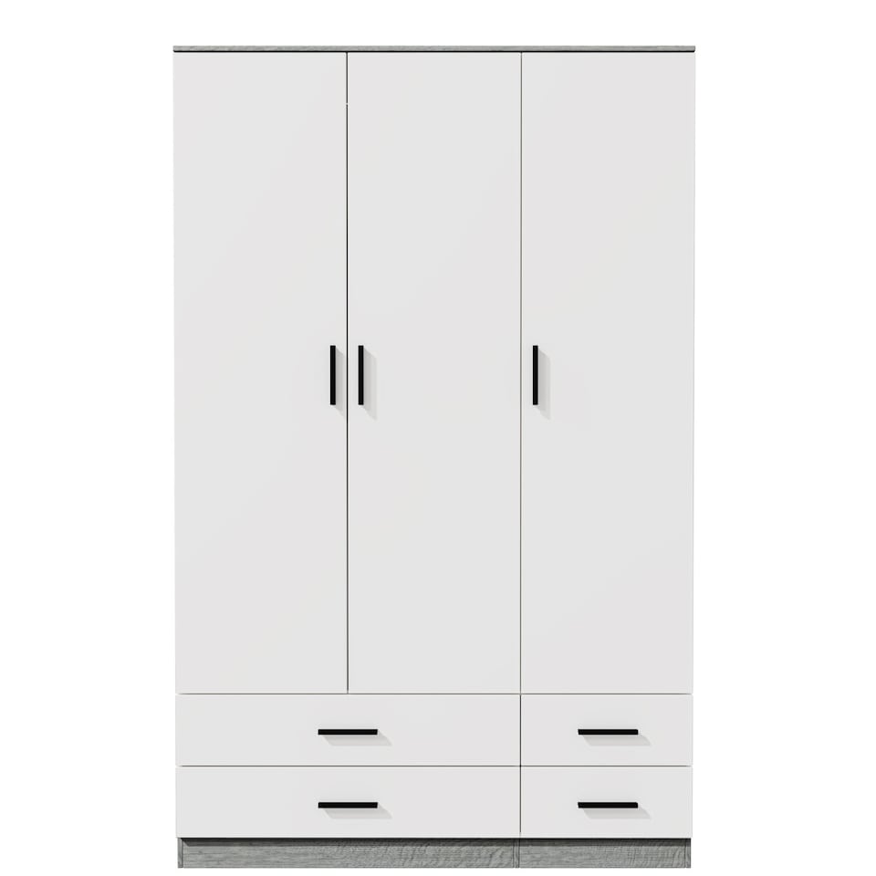 image 1 of 3 Door 4 Drawer Wardrobe With Hanging Rail And Storage Shelf | Grey | Ash Grey Carcass & White Door | 1