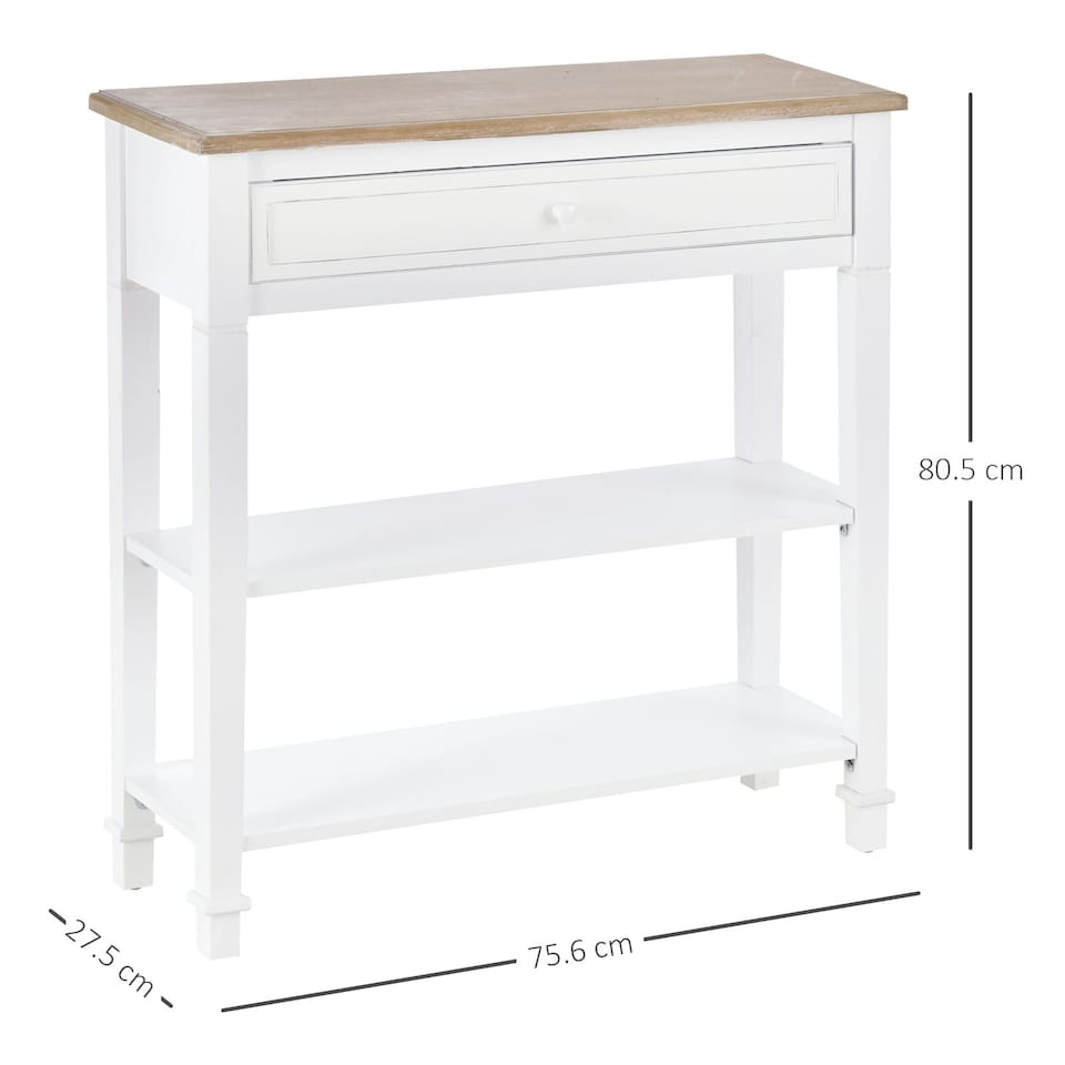 image 1 of HOMCOM 80x75cm Console Table w/ Drawer 2 Shelves Worktop Handle Retro White White | White