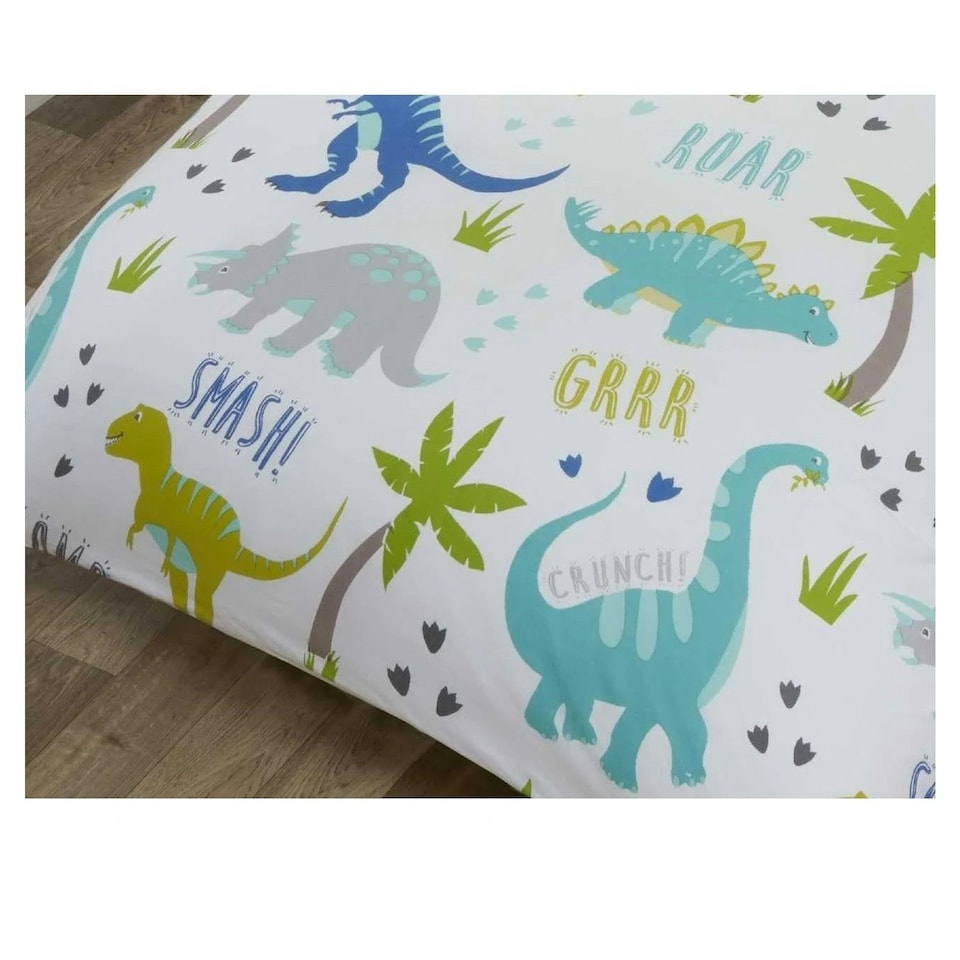 image 1 of Rapport Childrens/Kids Roarsome Dinosaur Duvet Cover Set - White/Green/Blue - Single
