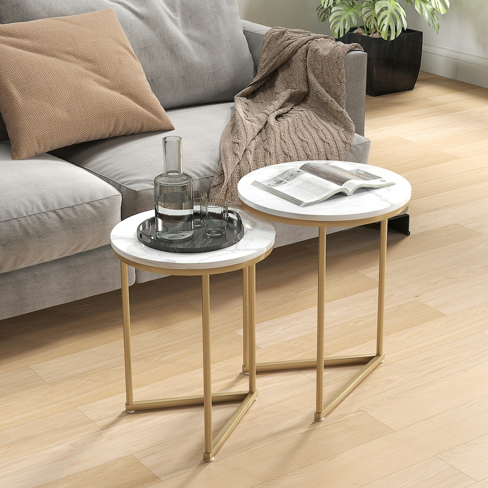 image 1 of HOMCOM Nesting Coffee Table Set of 2 with Metal Frame, Gold Tone Gold