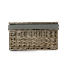 Antique Wash Finish Storage Hamper with Grey Sage Lining Brown | Brown | S