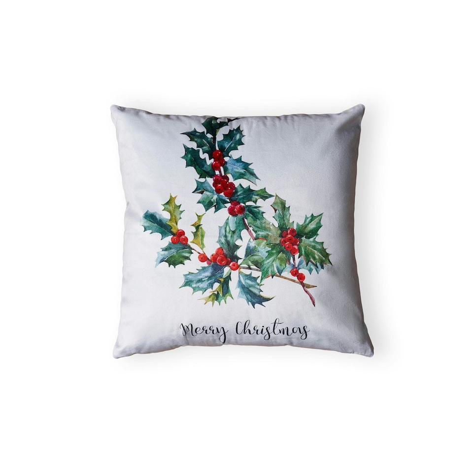 image 1 of BHS Christmas Holly Print Cushion, Green