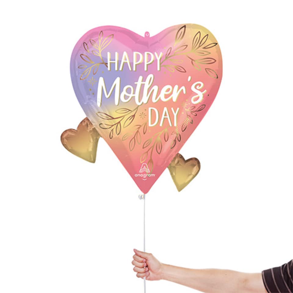 image 1 of Happy Mother's Day Botanical Foliage Heart Shape Helium Foil Shaped Balloon 55cm / 22 in | Multi