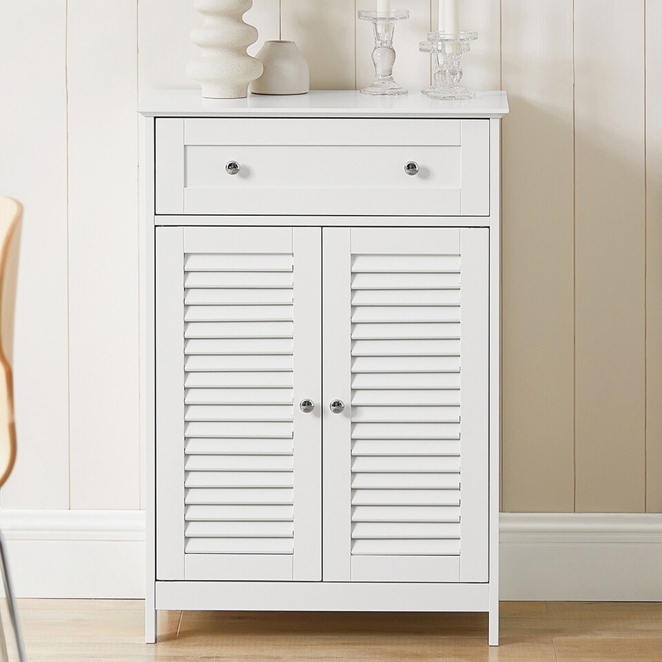 image 1 of SoBuy Bathroom Storage Cabinet with 2 Shutter Doors, White, 23.6x13.8x34.3 inches, 15 kg - FRG238-W
