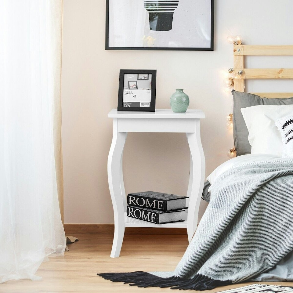 image 1 of COSTWAY Set of 2 End Table Living Room Sofa Side Table White White