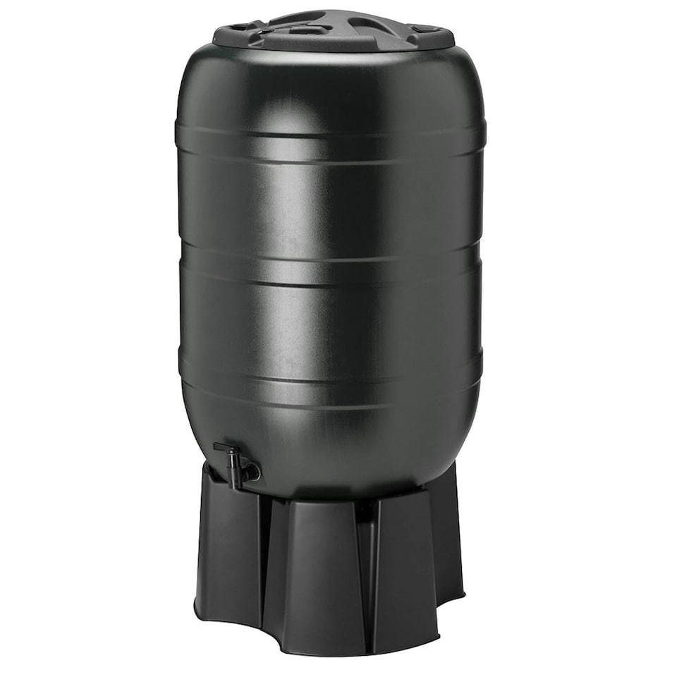 image 1 of 210 Litre Large Black Water Butt Rain Collector Complete With Stand, Filler, Tap & Lockable Lid