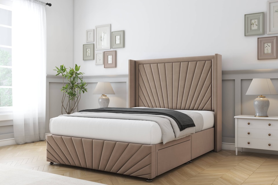 image 1 of Sloomy Rutherford Mink Plush Divan Bed With Mattress No Drawers With 54" Wingback Headboard & 12" Matching Footboard 3' Single | Brown | Mink | Single | 1