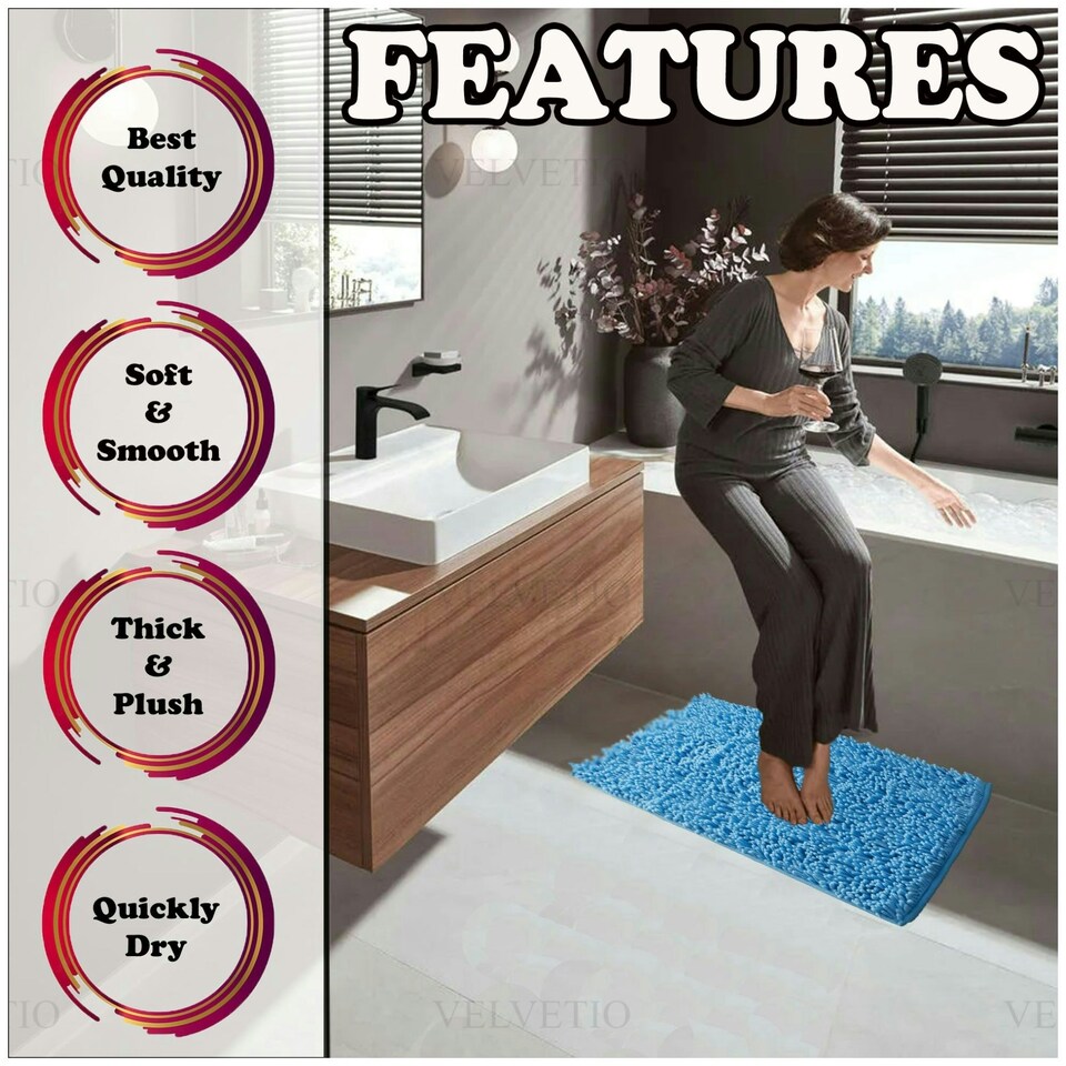 image 1 of VELVETIO Loop Bath Set Anti Slip Water Absorbent Soft Bathroom Rugs Blue | Turquoise