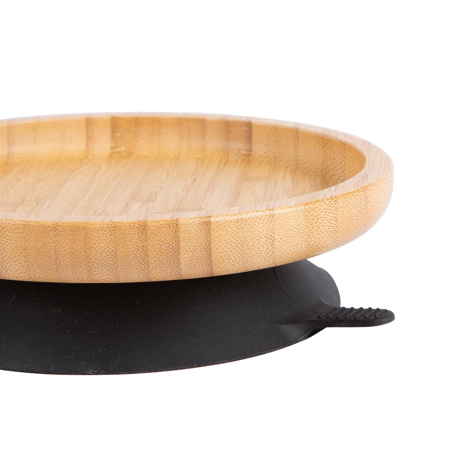 image 1 of Tiny Dining Round Bamboo Suction Plate - Beige