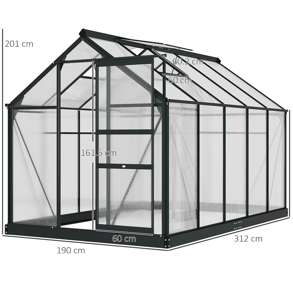 image 1 of Outsunny 6x10ft Walk-In Polycarbonate Greenhouse Plant Grow Galvanized Aluminium