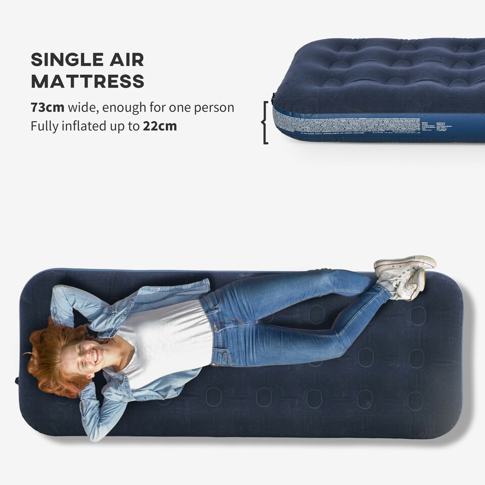 image 1 of Outsunny Single Air Mattress, Portable Air Bed with Flocked Surface, Blue