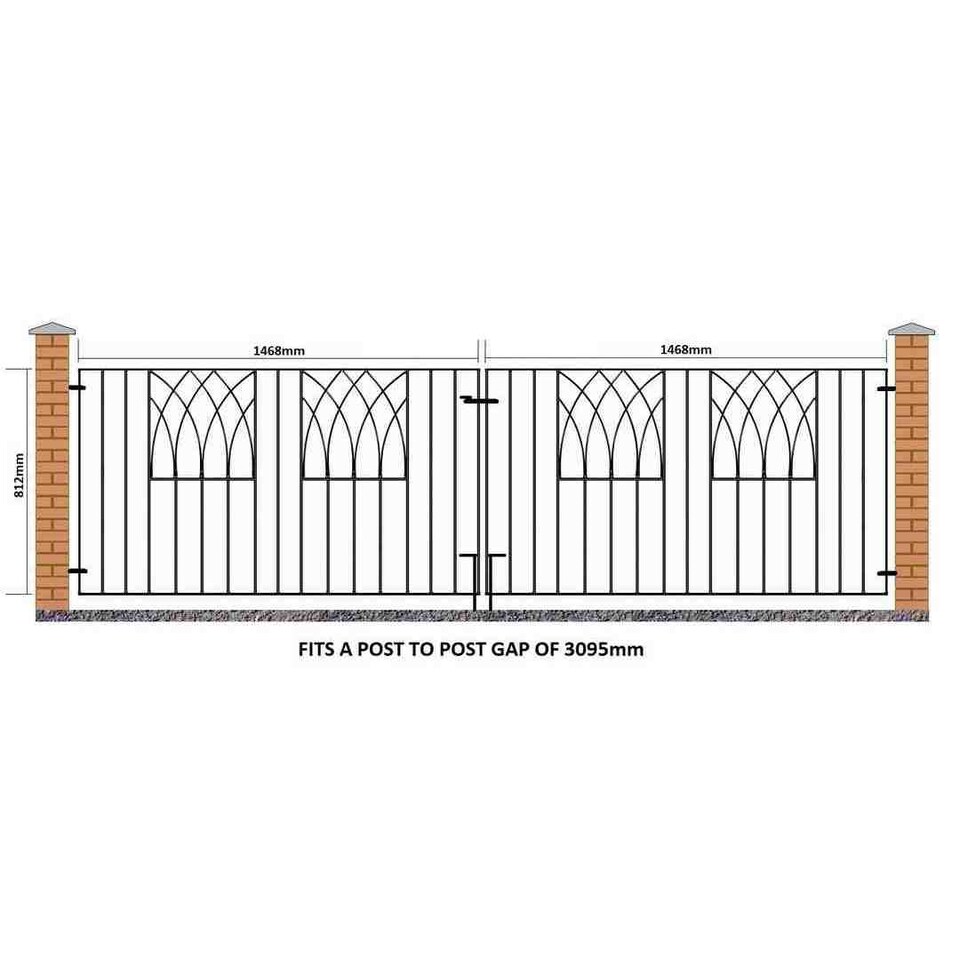 image 1 of Abbey Modern Double Driveway Gate - Solid Steel - Fits Gap of 3095 mm x 812 mm High - Electro Galvanised/Black Powder Coated | Black | 1