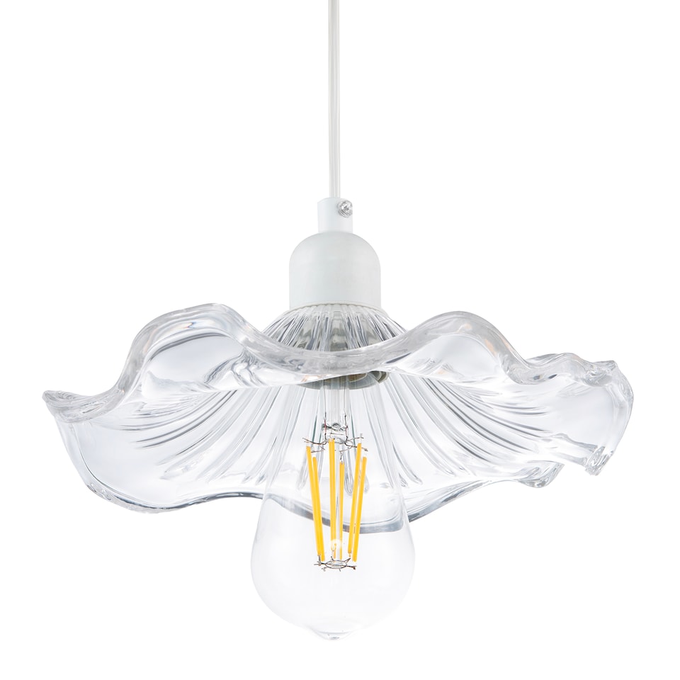 image 1 of Designer Ribbed Clear Glass Pendant Light Shade with Wavy Ruffled Edge
