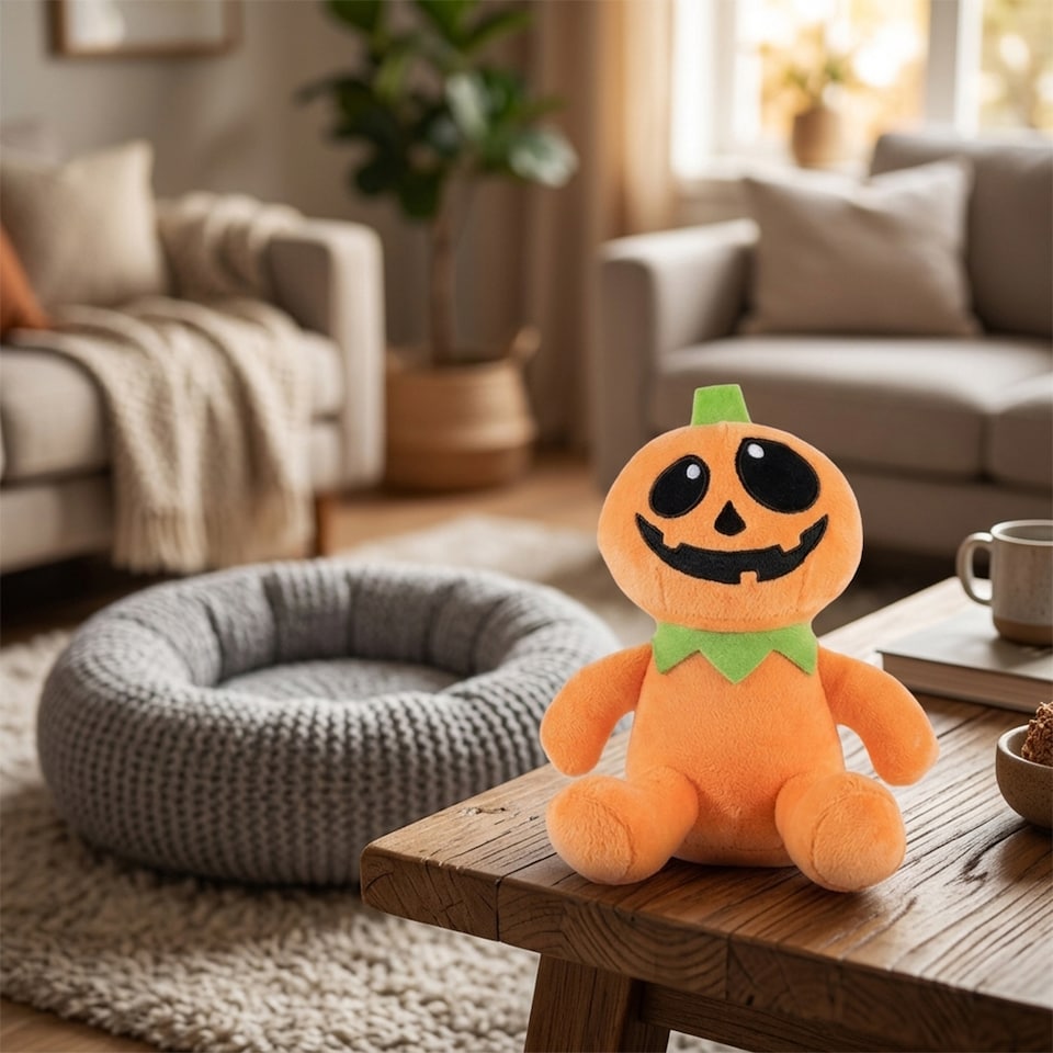 image 1 of Pumpkin Plush Halloween Character Squeaky Dog Toy 17cm