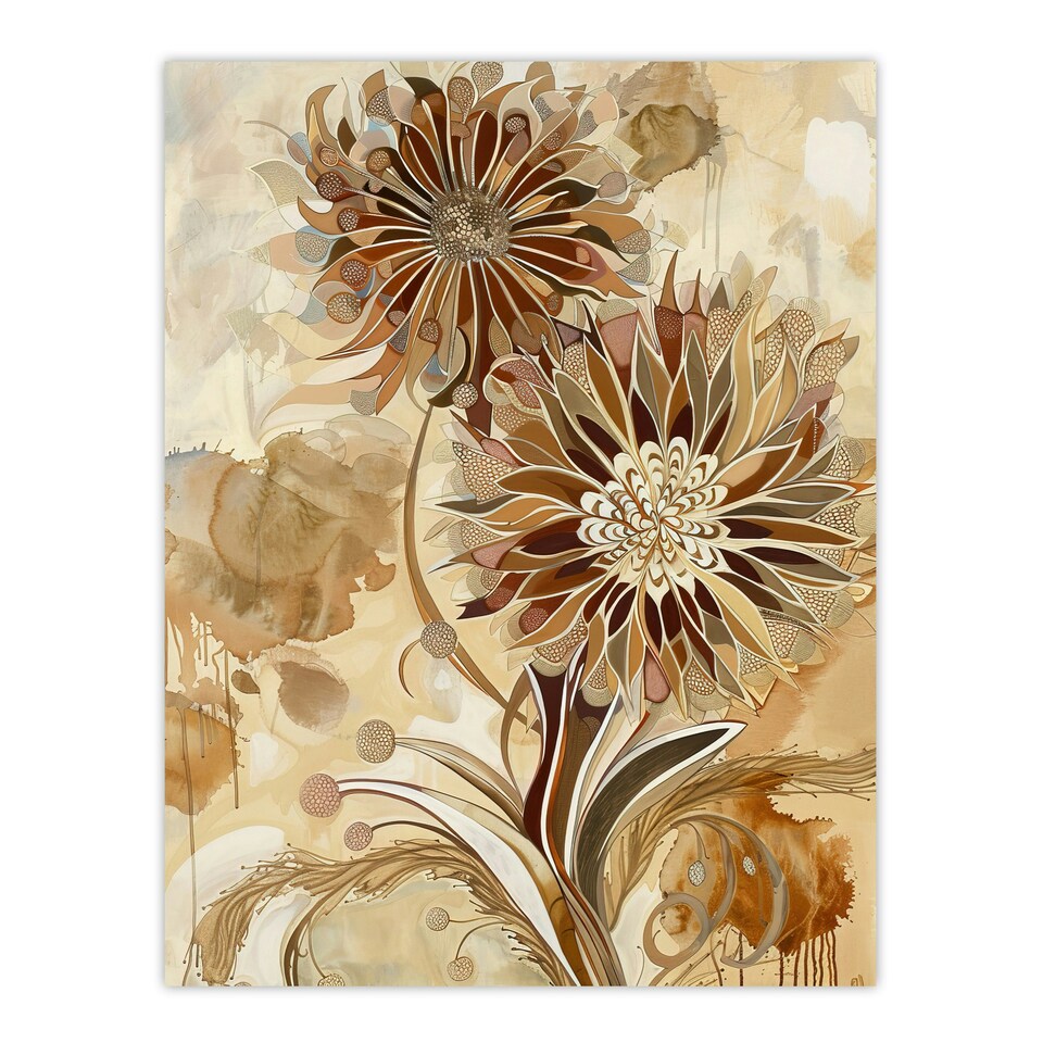 image 1 of Abstract Earthy Wildflowers Floral Mandala Black Framed Wall Art Print A4
