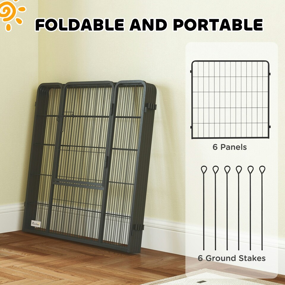 image 1 of PawHut Dog Playpen, 6 Panels Puppy Pen Dog Playpen, 80cm High, Grey