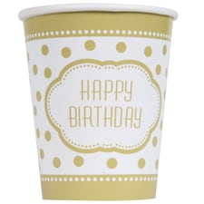 Pack of 8 Golden Birthday 9oz Paper Cups