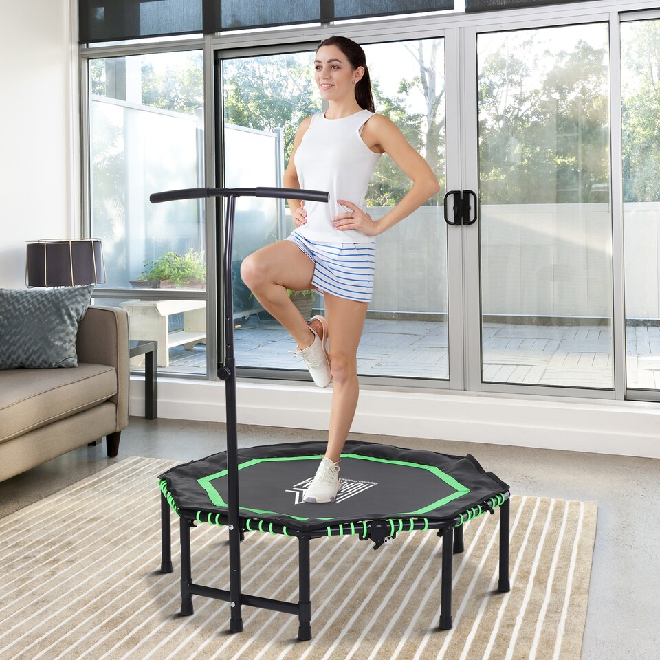 image 1 of HOMCOM Foldable Trampoline with Adjust Handle, Max Load 100 KG - Green
