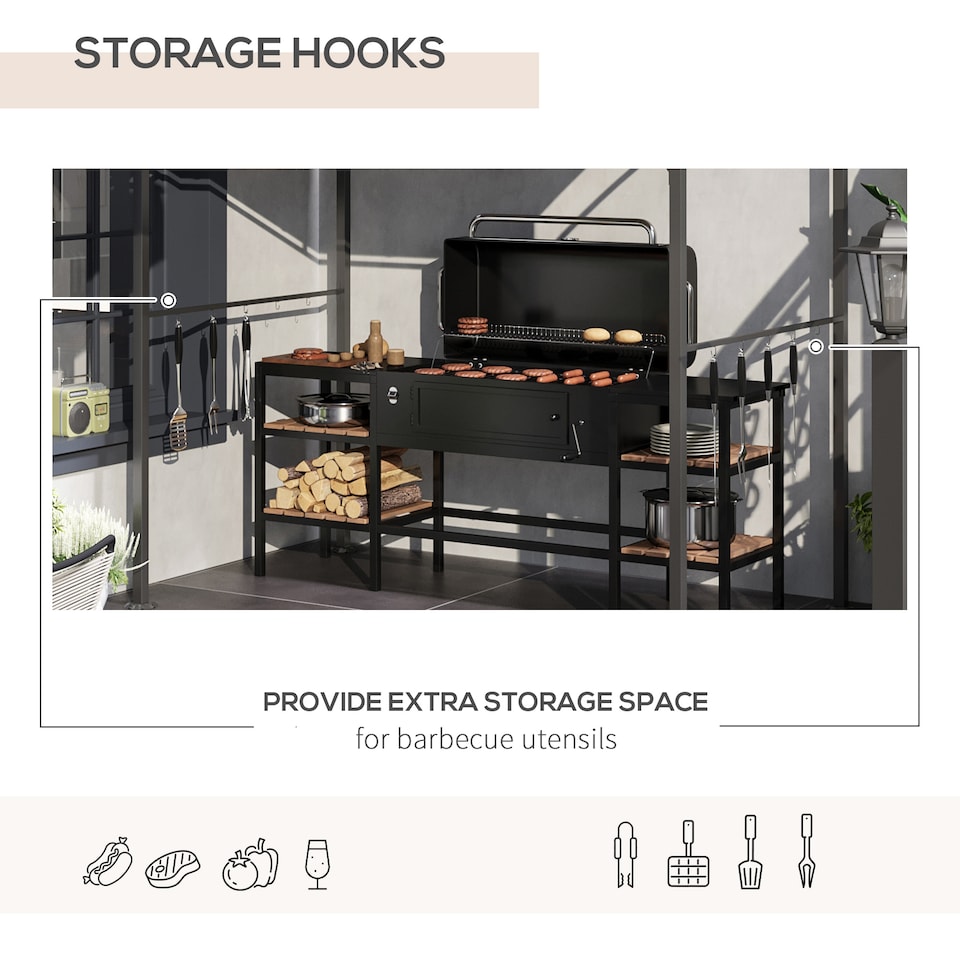 image 1 of Outsunny 2.2 x 1.5 m BBQ Grill Gazebo Tent, Garden Grill with Metal Frame, Curved Canopy and 10 Hooks, Outdoor Sun Shade, Beige