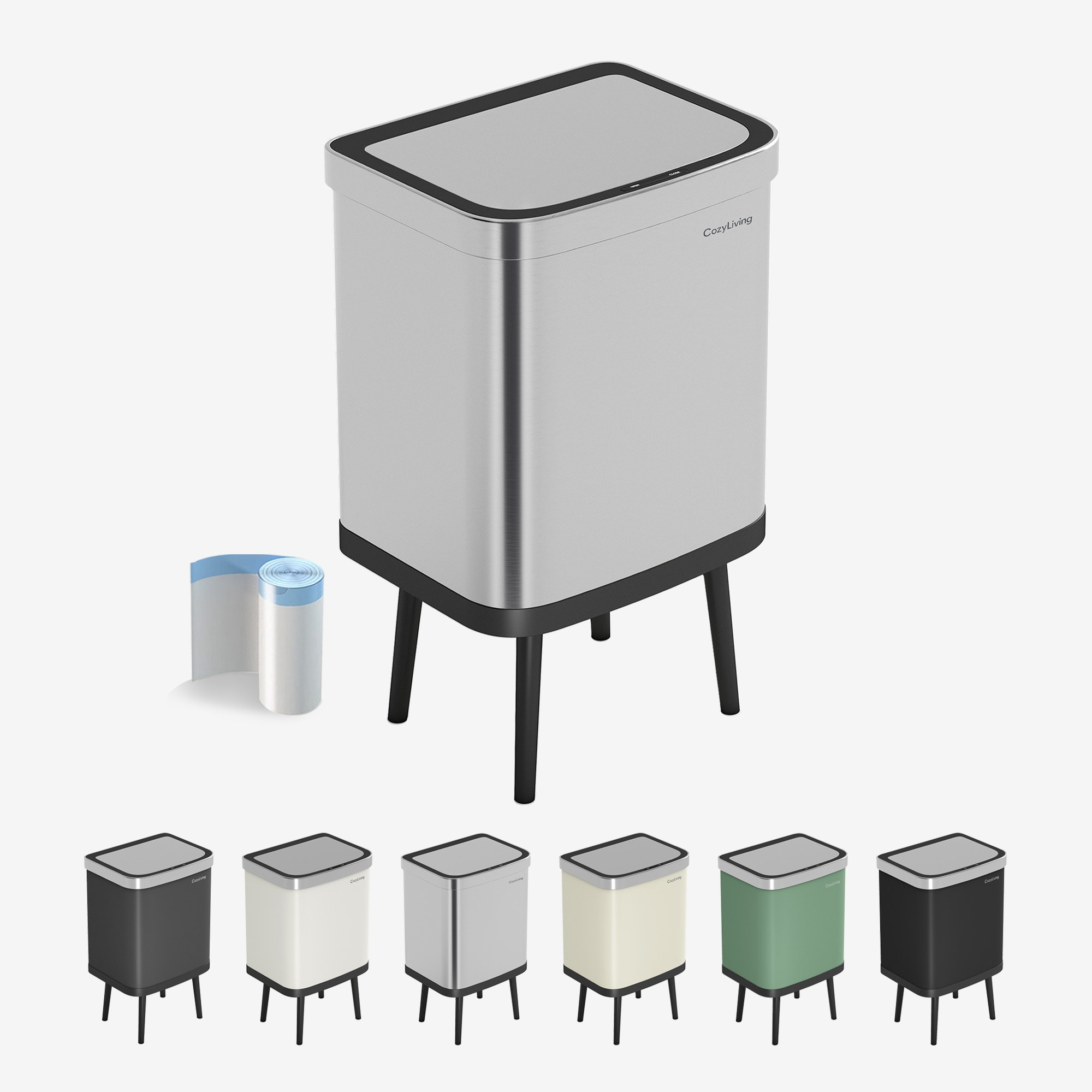 MCC Direct 35L Smart Sensor Waste Bin Kitchen Rubbish Bin Motion Activated Lid in Silver