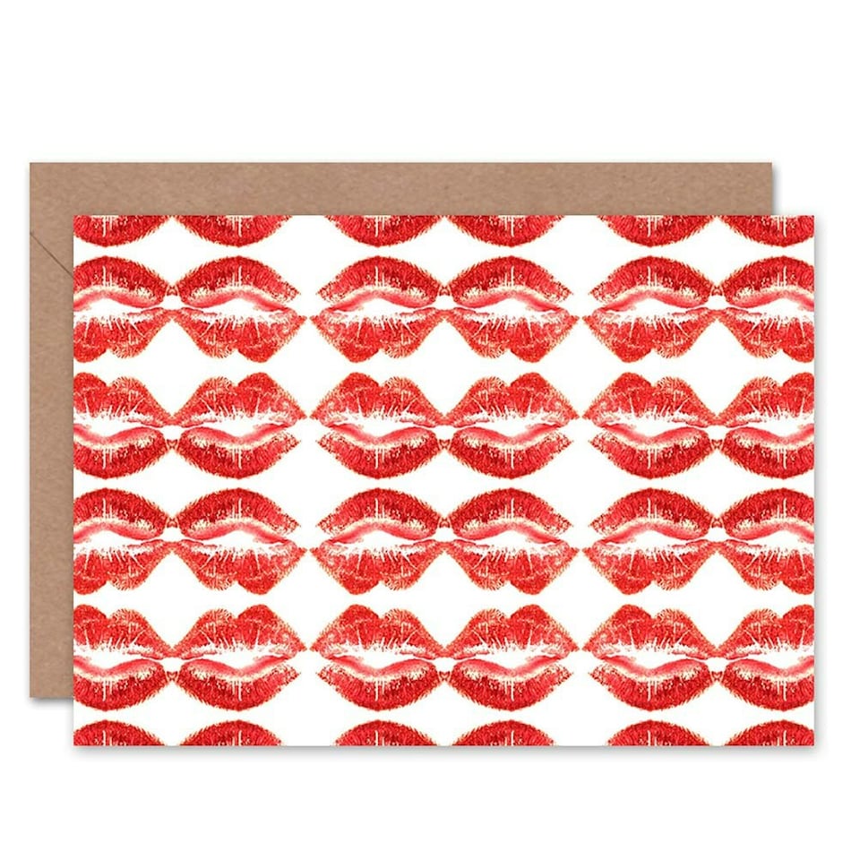 image 1 of Kiss Lipstick Lips Pattern Design Anniversary Valentines Day Card