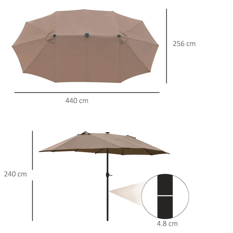 image 1 of Outsunny 4.4m Double-Sided Sun Umbrella Patio Parasol Solar Lights