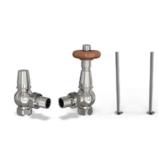 Derry Traditional - Chrome Thermostatic Radiator Valve & Installation Kit Angled 15mm