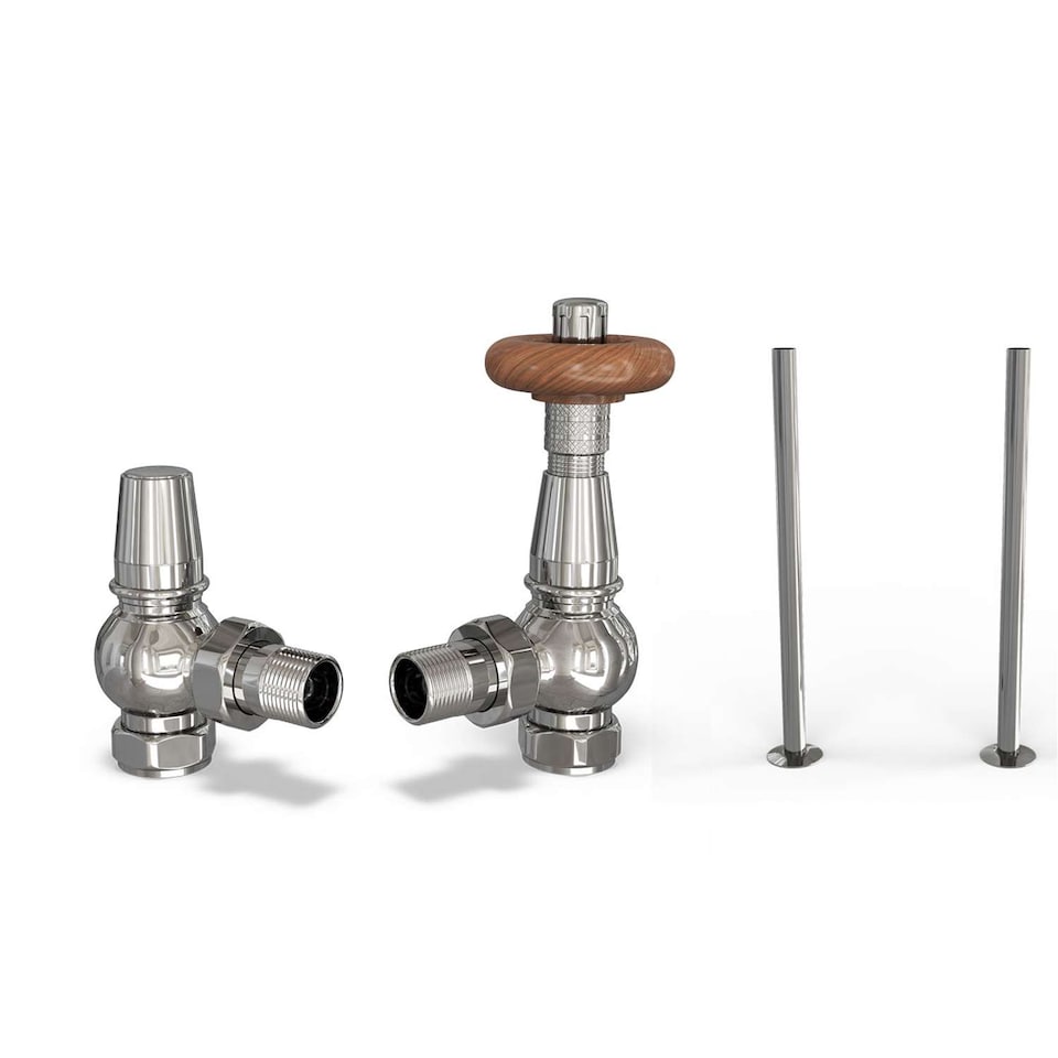 image 1 of Derry Traditional - Chrome Thermostatic Radiator Valve & Installation Kit Angled 15mm