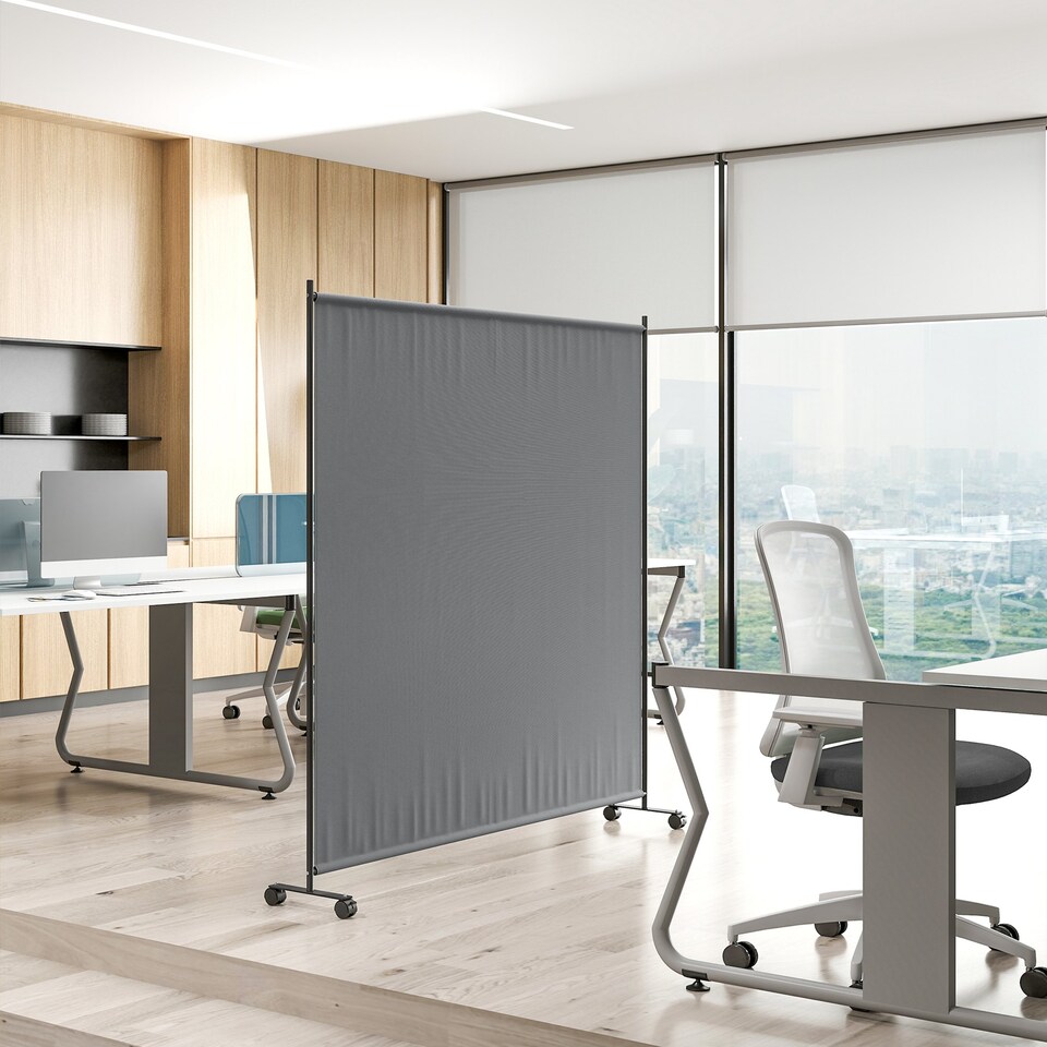 image 1 of Outsunny Room Divider with Wheels, 6ft Rolling Privacy Screen, Dark Grey | Grey | Dark Grey | 1