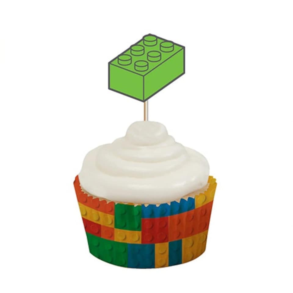 image 1 of Building Blocks Cupcake Food Pick Toppers - Pack of 10
