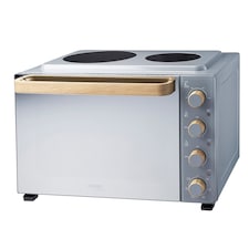 Cooks Professional 48L Mini Portable Oven with 2 Ceramic Hobs - Electric Portable Countertop Cooker | Grey | Nordic Grey