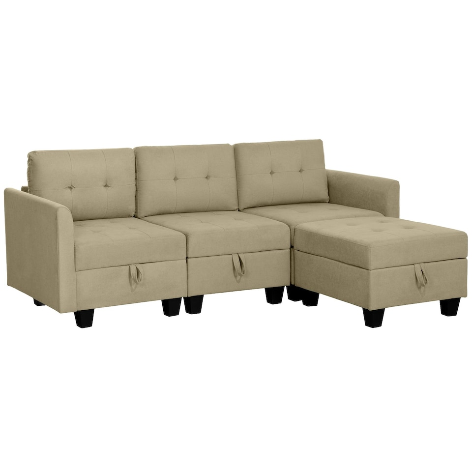 image 1 of HOMCOM Convertible Modular Sectional Sofa w/ Storage Light Brown