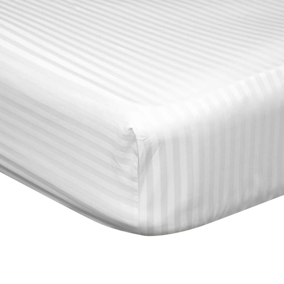 image 1 of Belledorm 540 Thread Count Satin Stripe Extra Deep Fitted Sheet - White - Single
