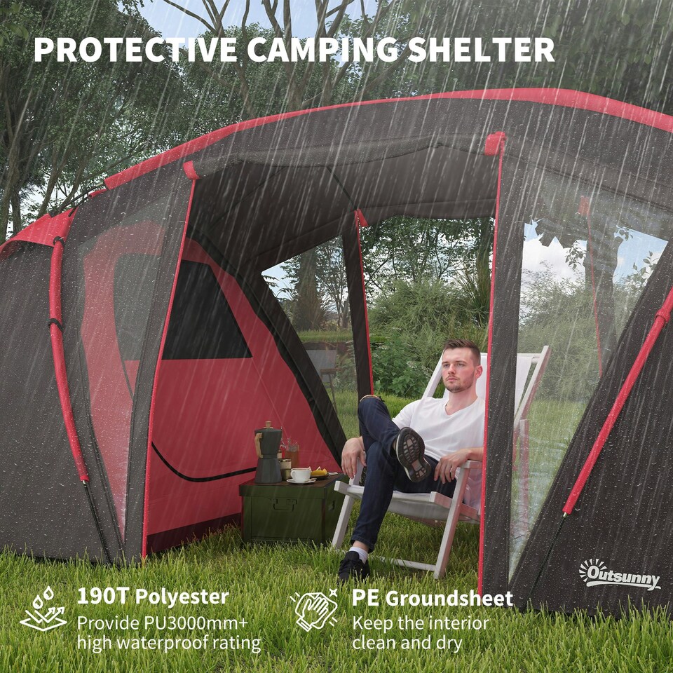 image 1 of Outsunny 4-6 Man Family Camping Tent w/ 2 Bedrooms, a Living Room | Grey | Grey